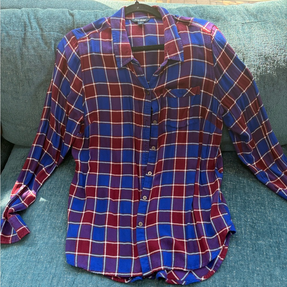 Lucky Brand Burgundy and Blue Split Back Button Down